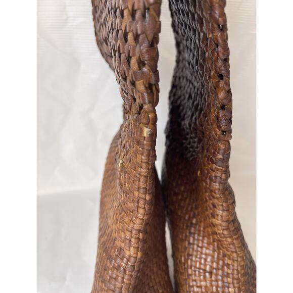 Kenneth Cole Brown Leather Straw Woven Wedge Boot Sz 7.5 Italy Concert - Picture 12 of 12